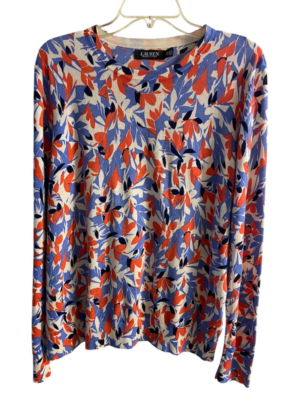 Lauren Ralph Lauren Blue, Orange and Navy Leaf-Print Long Sleeve sweater XXL